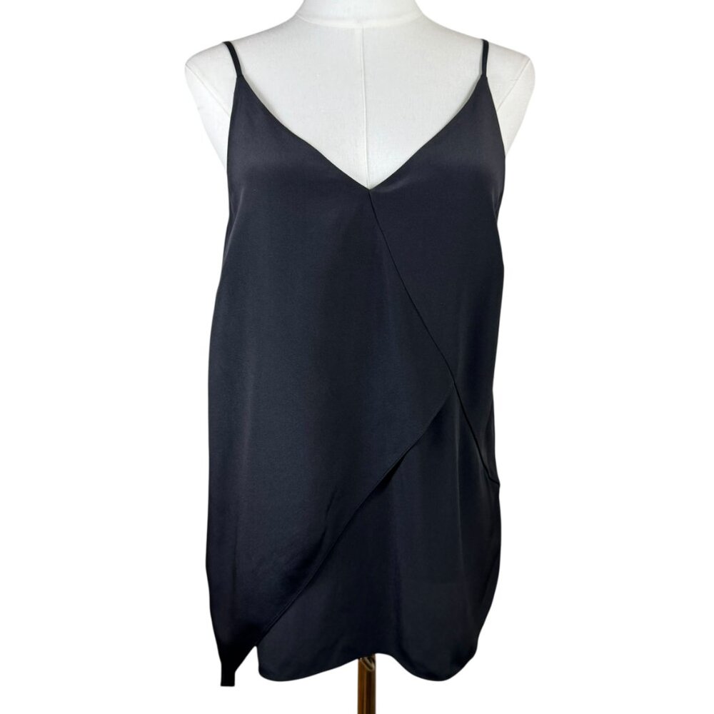 Chico's Black Label NWT 100% Silk Cami Top Size 1 Medium Black Asymmetrical Tank